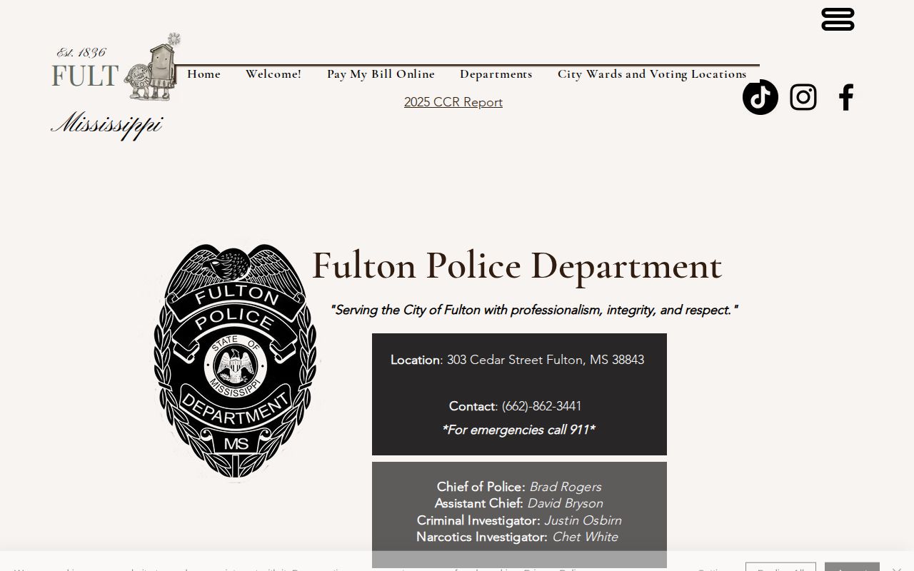 Fulton Police Department official contact page for Fulton arrest records